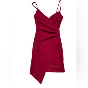 Em & Elle Asymmetrical Holiday Party Dress Red Form Fitting Dark Feminine Vamp